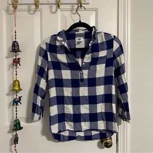 Old Navy Girls Blue White Plaid 3/4 sleeve Top